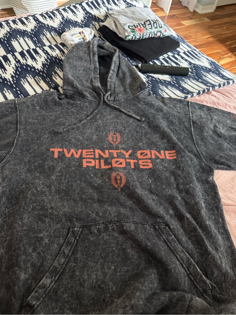 Forever 21 Kids Black Washed Hoodie with Orange Band Logo